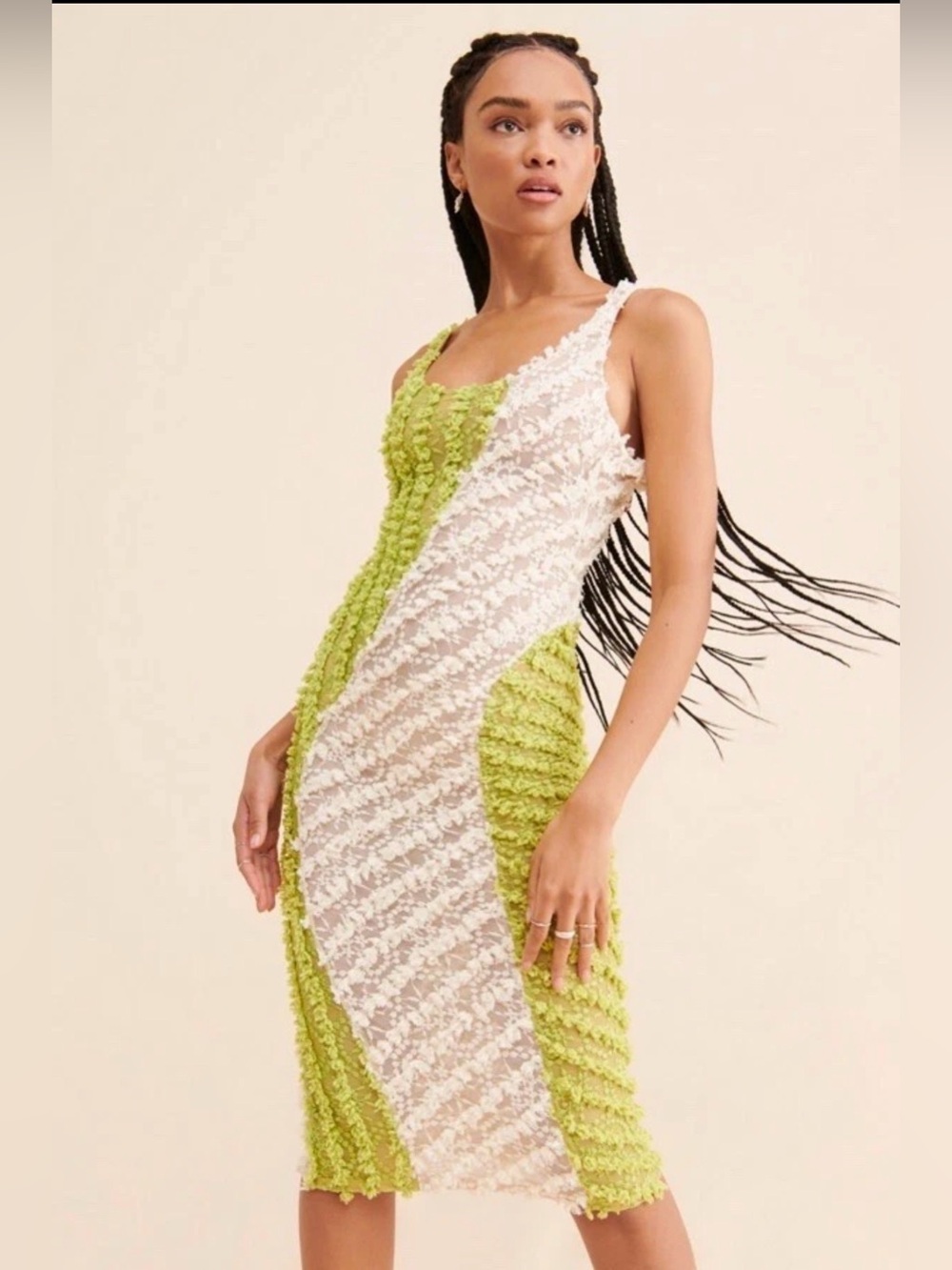 Selva Negra Zuma Limoncello Lace Textured Mesh Midi Dress Size M